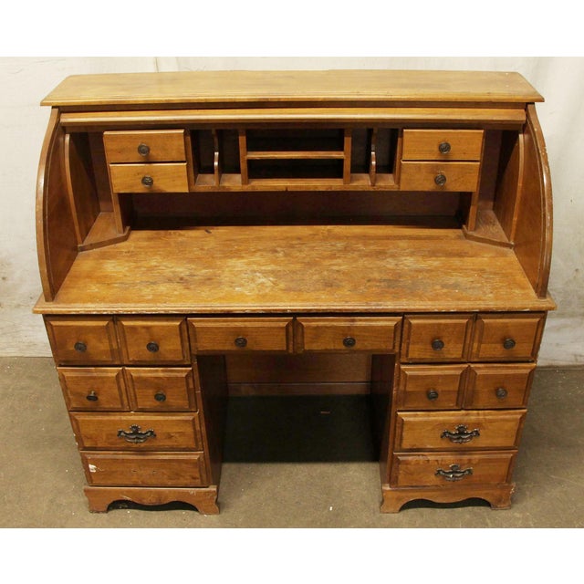 American Early 20th Century American Colonial Roll Top Wooden Desk For Sale - Image 3 of 8