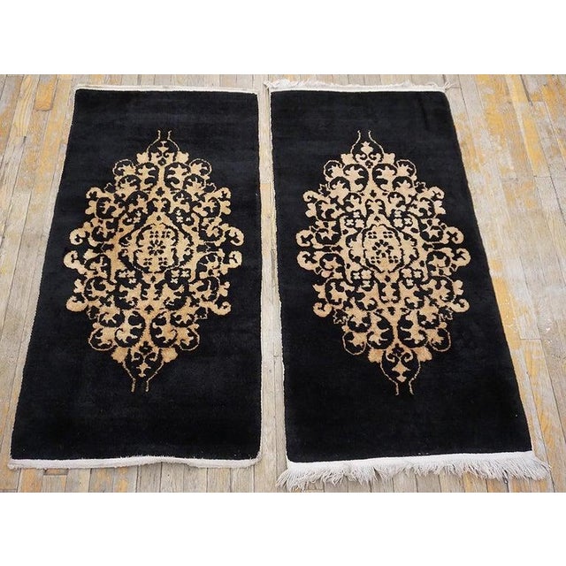 Antique circa 1920 Chinese Art Deco hand-knotted wool rug, 2' x 4' (24 x 48 in). Condition: good. This rare pair of circa...
