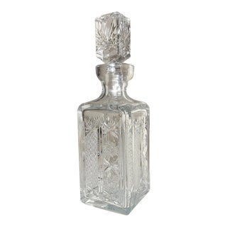 Vintage American Brilliant Cut Clear Crystal Liquor Wine Decanter Glass Bottle For Sale