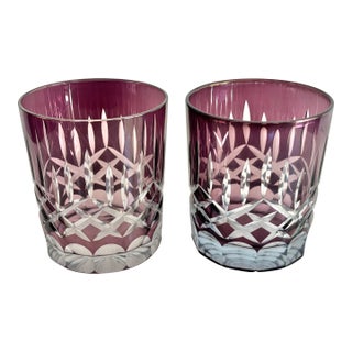 Mid 20th Century Ajka Crystal "Castille" Purple Rocks Glasses, a Pair For Sale