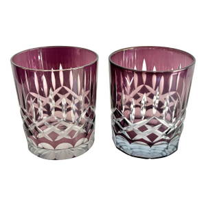 Mid 20th Century Ajka Crystal "Castille" Purple Rocks Glasses, a Pair