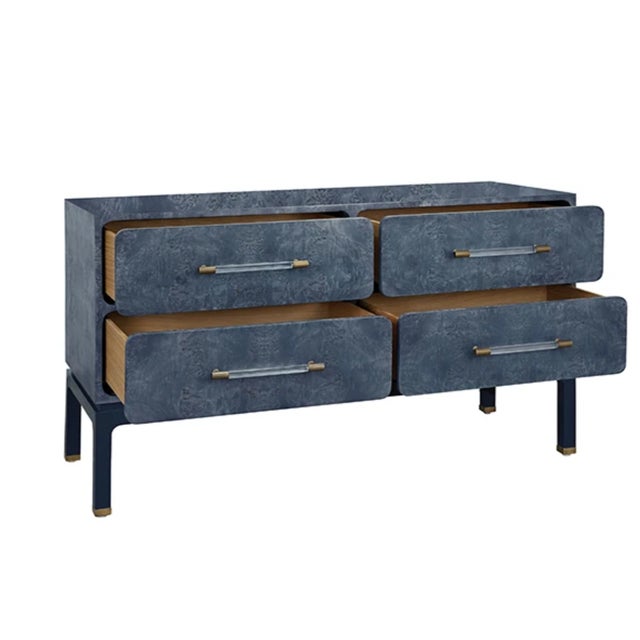 Contemporary Matthew Izzo Home Etta Navy Blue Burl Wood Four Drawer Chest of Drawers For Sale - Image 3 of 6