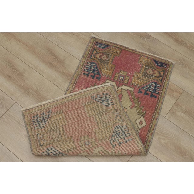 Red 1970s Turkish Vintage Geometric Wool Oushak Doormat Rug For Sale - Image 8 of 9