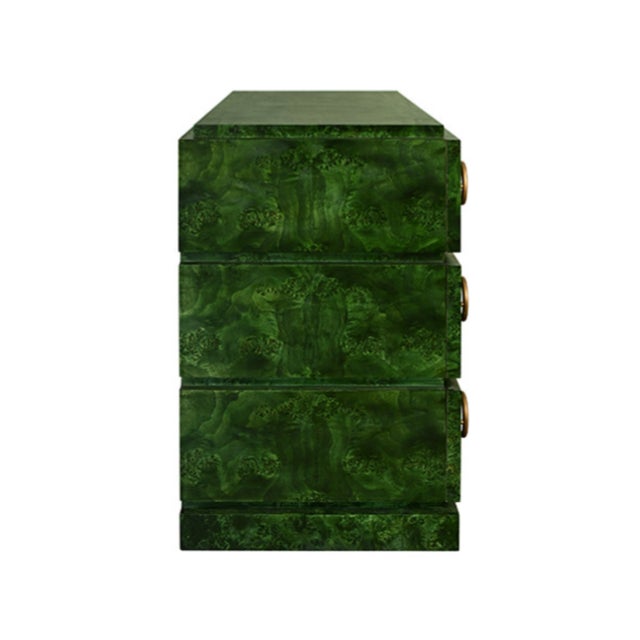 Wood Matthew Izzo Home Roderick Green Burlwood Three Drawer Chest With Brass Accents For Sale - Image 7 of 8