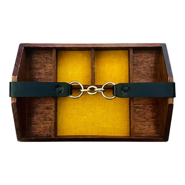 Mid 20th Century Wood and Leather Desk Jewelry Tray Organizer Equestrian Style For Sale