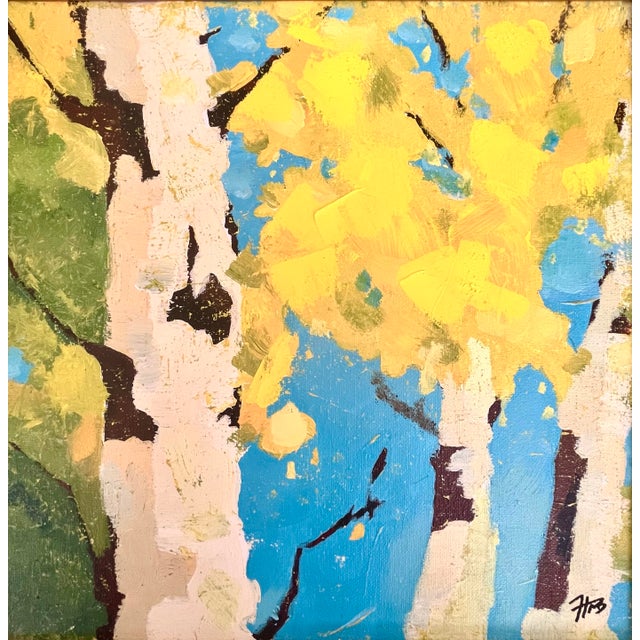 Original Plein Air expressionist painting of Colorado mountain Aspen trees. Signed lower right with monogram. Oil on 10”...