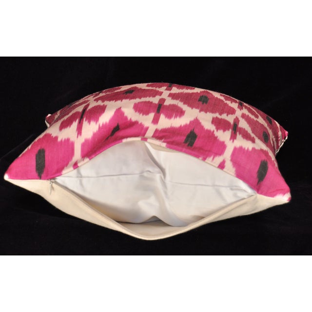 Magenta & Black Ikat Silk Geometric Down-Filled Square Pillow For Sale - Image 4 of 7