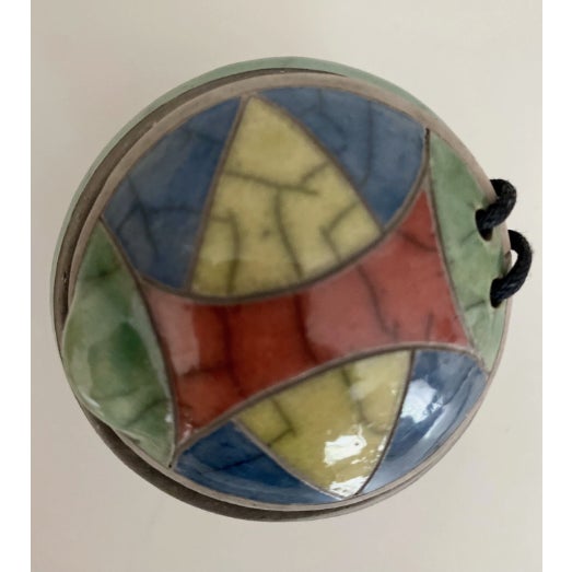 African Two South African Raku Lidded Round Pottery Boxes With Patchwork Handmade For Sale - Image 3 of 10