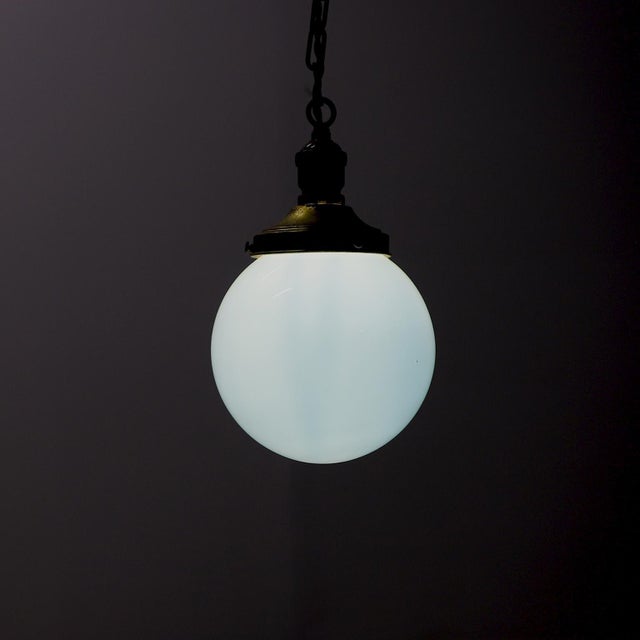 1930s Art Deco Milk Glass Pendant Light For Sale - Image 4 of 4