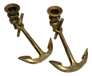 Pair of Solid Brass Anchor Candlesticks