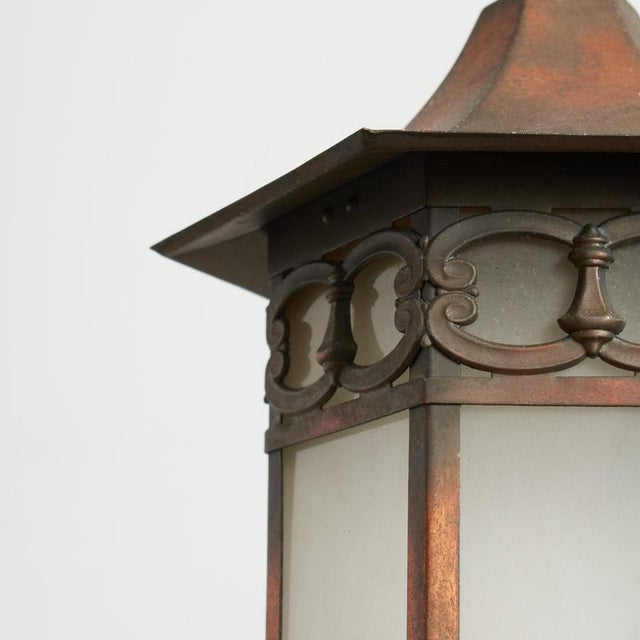 Glass Antique Arts and Crafts Glass Hexagonal Lantern Pendant Light, 1930s For Sale - Image 7 of 8