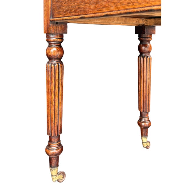 William IV Library Table or Writing Desk of Patinated Oak With Inset Leather Top For Sale - Image 11 of 12