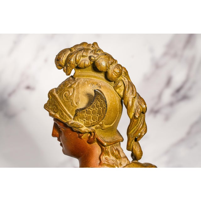 Cast Metal Painted Warrior Bust Antique Victorian Statue Sculpture Home Decor Grand Tour Style For Sale - Image 11 of 12