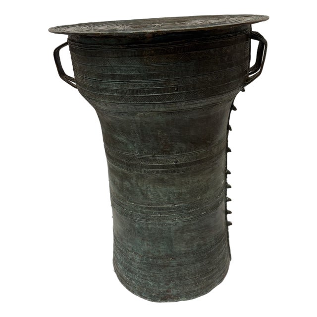 Vintage Southeast Asian Bronze Rain Drum Side Table or Plant Stand For Sale