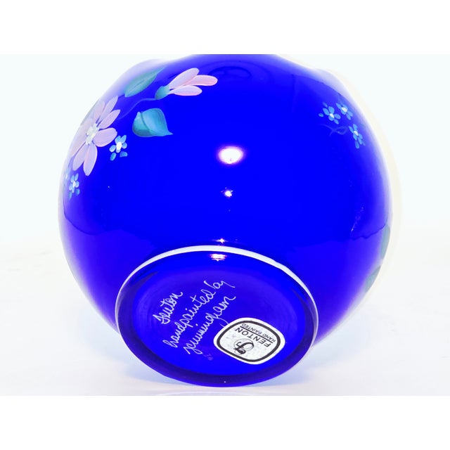 Blue Fenton Cobalt Blue Ruffled Vase – Hand Painted & Signed by J. Cunningham For Sale - Image 8 of 10