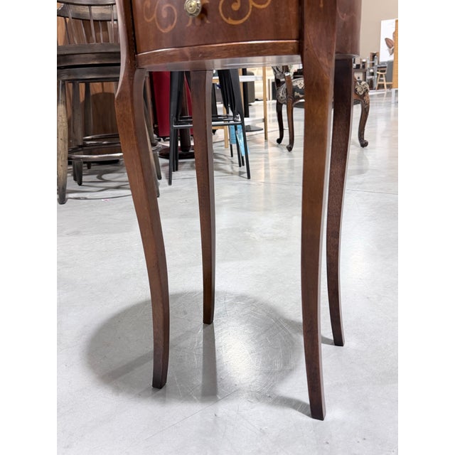 Wood Vintage Italian Inlaid Round Three Drawer Chest Table For Sale - Image 7 of 8