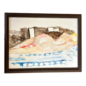 2000’s Original Abstract Expressionist Female Nude Watercolor Painting