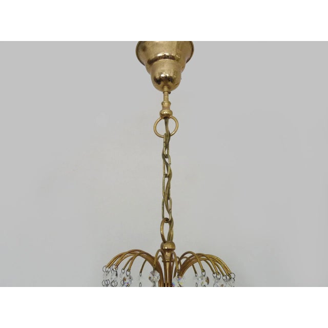 Metal Large Brass 6-Light Chandelier with Glass Pendants, 1980s For Sale - Image 7 of 11
