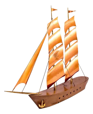 Mid-Century Austrian Sailing Boat Sculpture in Wood & Copper, 1950s