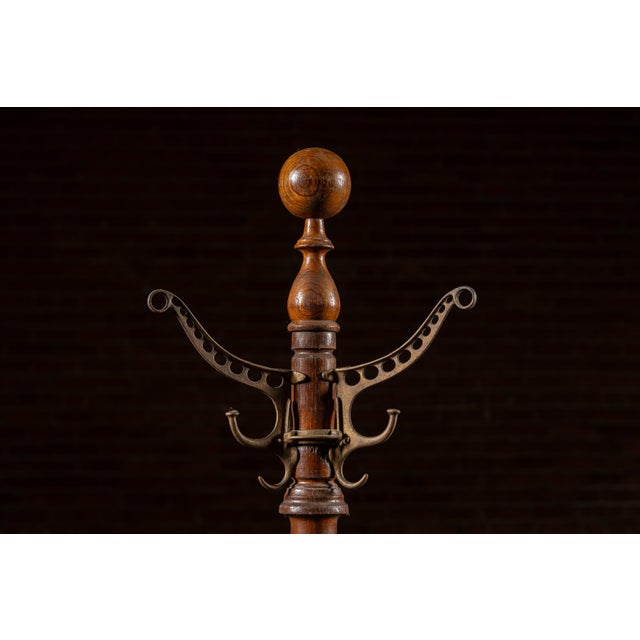 Late 19th Century Late 19th Century Turned Oak and Cast Iron Coat Tree by Udell Works For Sale - Image 5 of 9