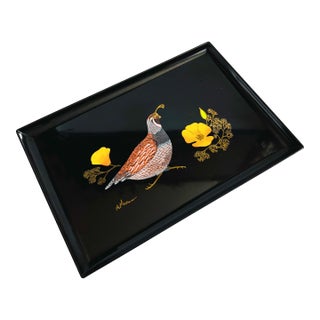 Large Couroc Quail and Poppies Tray For Sale