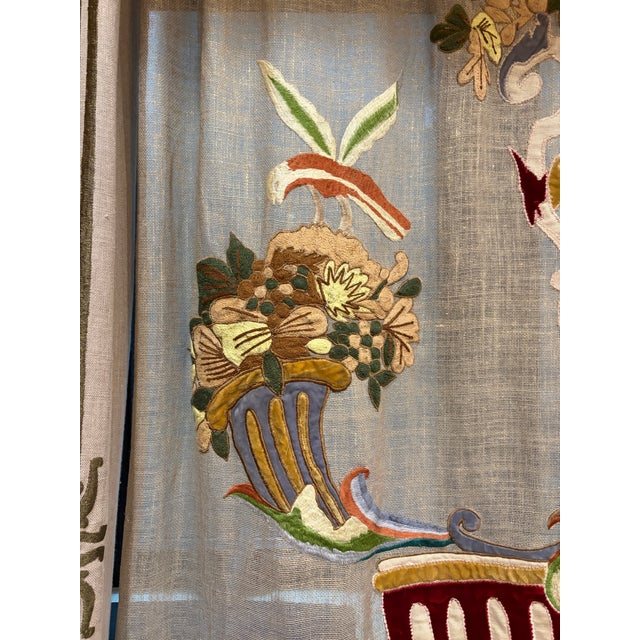 Hand-Embroidered Indian Export Drapery Panel With Velvet Appliqué, Classical Urn Motif. For Sale - Image 4 of 10
