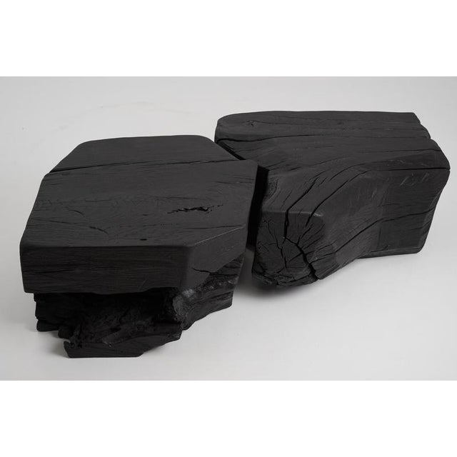 Sculptural Side Table in Burnt Black Wood by Logniture For Sale - Image 4 of 18