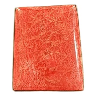 1960s Sterling Silver Red Sponge Coral Pendant Rectangle Modernist Classic 1.5x1.75in For Sale