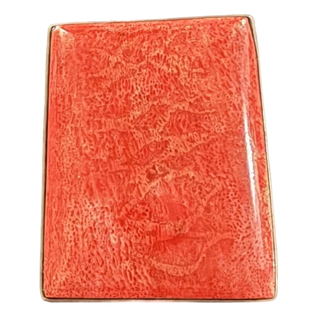 1960s Sterling Silver Red Sponge Coral Pendant Rectangle Modernist Classic 1.5x1.75in For Sale