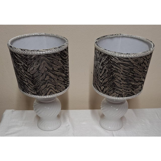 Vintage Table Lamps with White Ceramic Base, 1980s, Set of 2 For Sale - Image 4 of 9