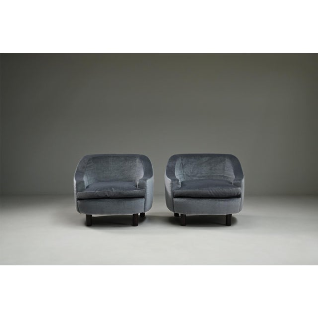 Blue Ice Blue Mohair Lounge Chairs, Italy, 1950s, Set of 2 For Sale - Image 8 of 9