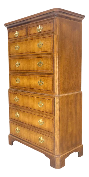 Light Wood Baker 8 Drawers 67" Tall Highboy Dresser Chest Solid Brass Pulls