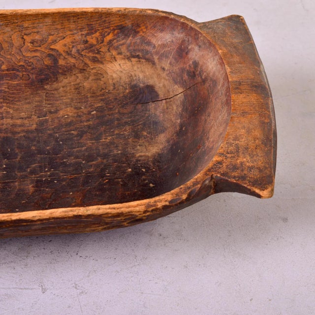 Rustic European Extra Large Eastern European Hand Carved Dark Wood Dough Bowl For Sale - Image 3 of 11