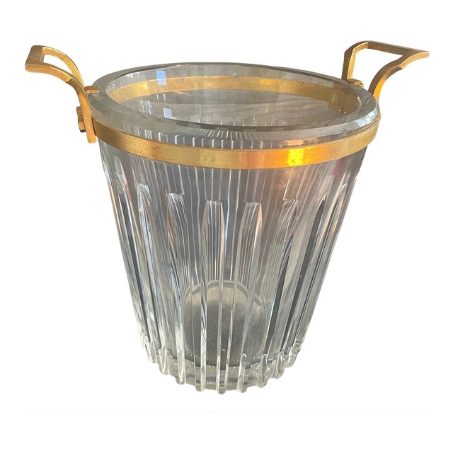 Vintage Baccarat Harmonies Crystal Ice Bucket With Gold Trim and Handles For Sale