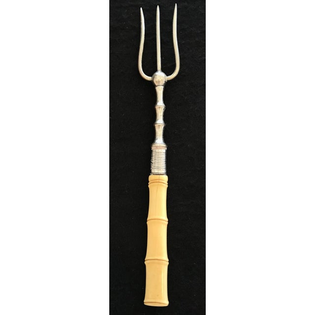 English Antique British Faux Bamboo Silver Bread Fork For Sale - Image 3 of 9