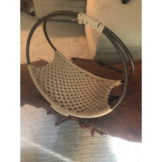Mid Century modern macramé wood magazine stand. This can be used in many ways to hang from the ceiling with a plant or on...