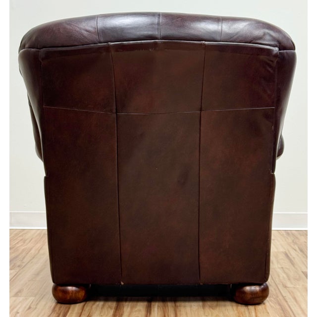Wood Vintage Oversized Tufted Leather Writers Chair With Ottoman For Sale - Image 7 of 18