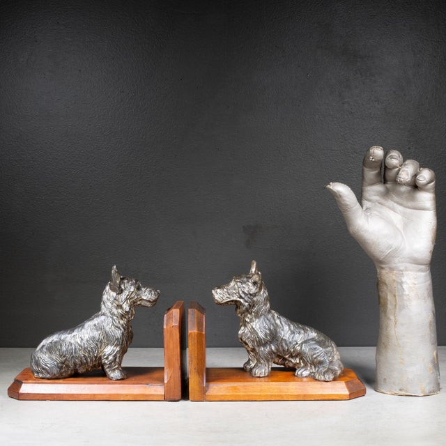 Industrial Hand Crafted Bronze Plated Scotty Dog Bookends c.1940 For Sale - Image 3 of 5