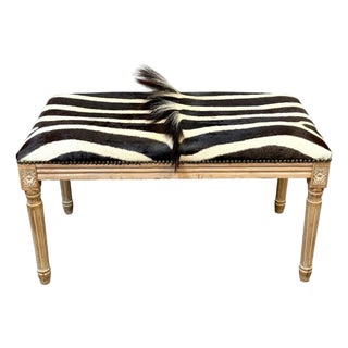 Maison Jansen Neoclassical Zebra Hide Bench, Estate of John Loring, France 1970s For Sale