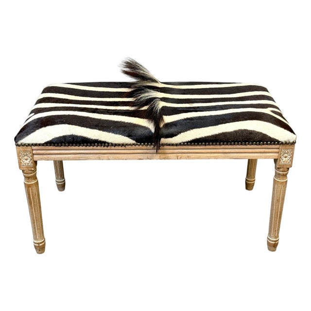Maison Jansen Neoclassical Zebra Hide Bench, Estate of John Loring, France 1970s For Sale