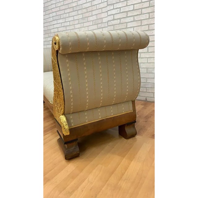 Antique Biedermeier Carved Flanking Gold Gilded Goose Scrolled Arm Parlor Sofa For Sale - Image 9 of 12