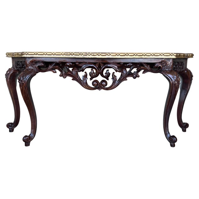 Wood Early 20th Century Large French Regency Carved Walnut Console Table with Gilted Edges For Sale - Image 7 of 18