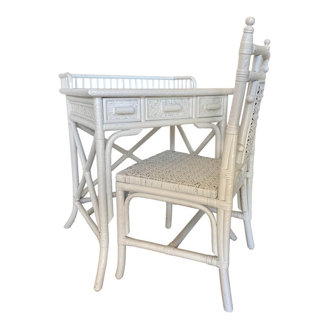 Vintage White Wicker Desk & Chair Chairish
