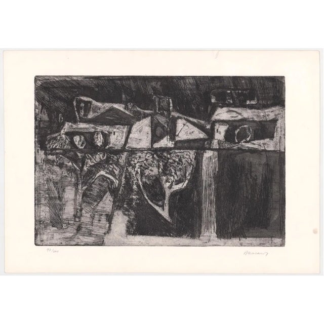 Abstract aquatint etching by Yugoslavian Bosko or Boris Karanovic (Yugoslavia / Bosnian-Herzegovinia, 1924-2009). Pencil...