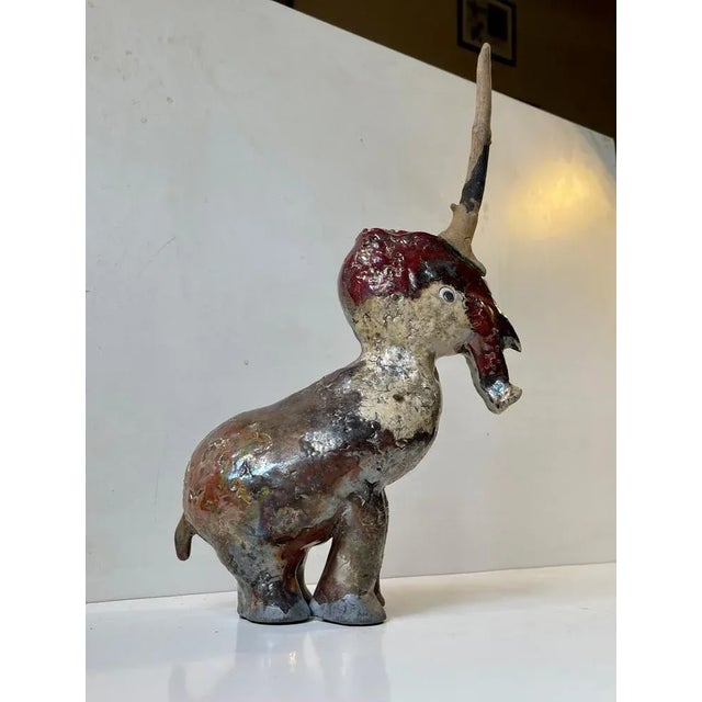 Danish Naive Fantasy Unicorn in Raku Burnt Stoneware, 2000s For Sale - Image 10 of 12