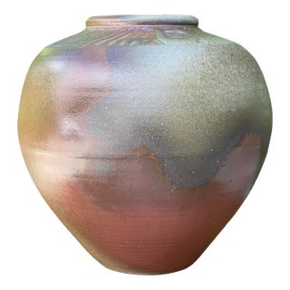 Large Vintage Studio Pottery Raku Fired Ceramic Vessel For Sale