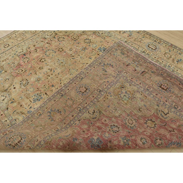 Tabriz Rug 7’11” X 10’8” Pink Wool Vintage Distressed Hand-Knotted Carpet For Sale - Image 13 of 14