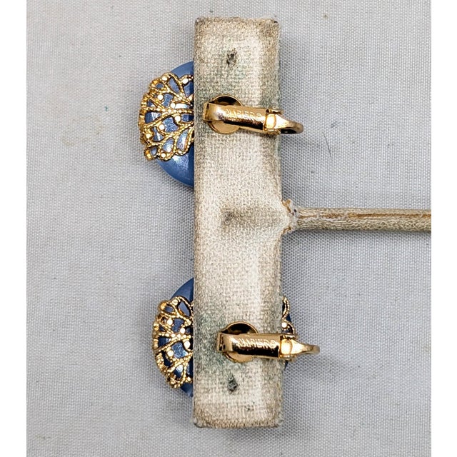 Vintage 1950s Signed Napier Round Blue "Moonglow" Clip Earrings - 2 Pieces For Sale In Philadelphia - Image 6 of 7