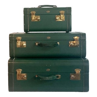 Vintage Boho Topham’s Hunter Green Luggage - Set of 3 For Sale
