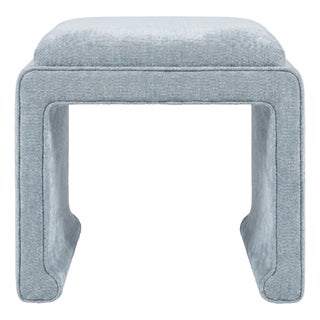 Matthew Izzo Home Edith Ming Style Light Blue Chenille Stool For Sale